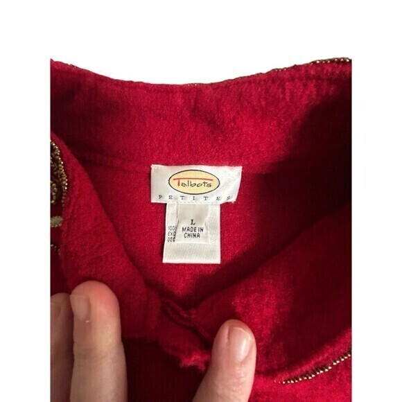 Red Wool Jacket Blazer Ethnic Bohemian Button Down Sequin Embroidery Sz… - Picture 8 of 9